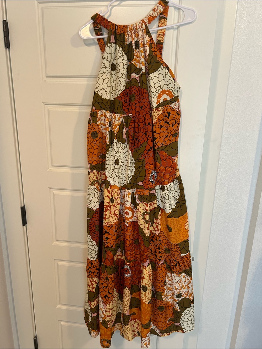 Floral Halter Maxi Dress in Orange and Olive